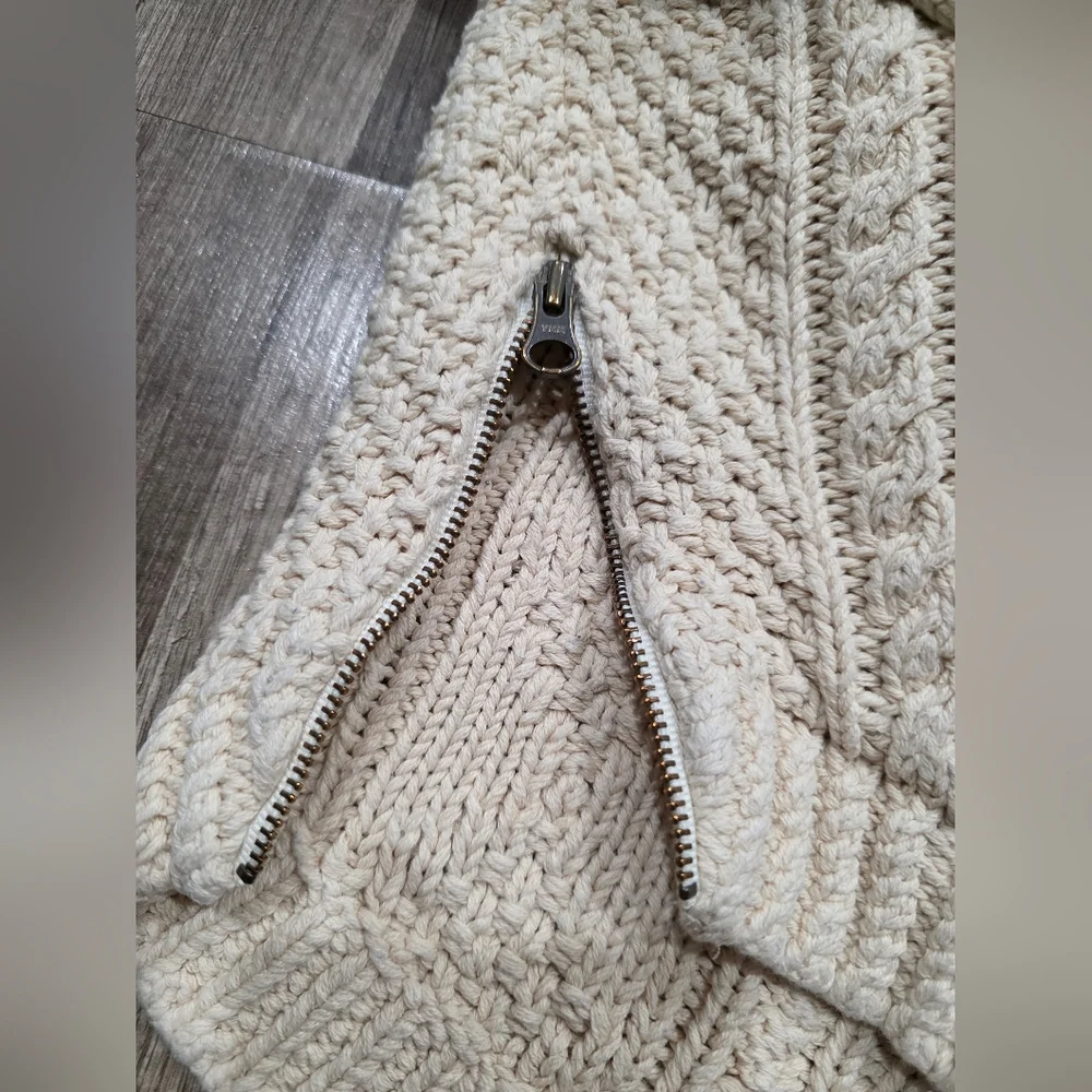 LL BEAN SIGNATURE FISHERMEN Cream Cable Knit Sweater Coastal Nautical Wool